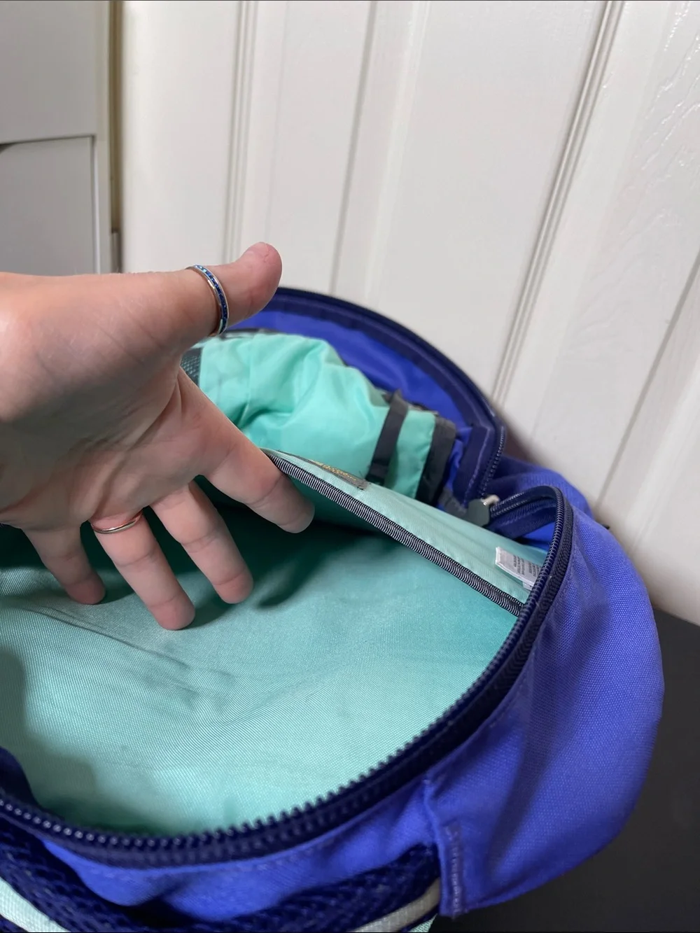 The North Face Blue and Navy Backpack with Mint Accents